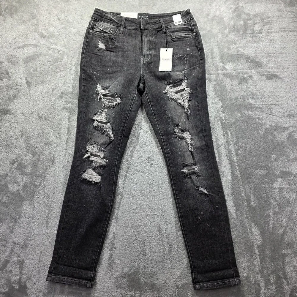 Judy Blue Jeans Womens 7 28 Black Distressed Boyfriend Fit Mid Rise JB8867 NWT